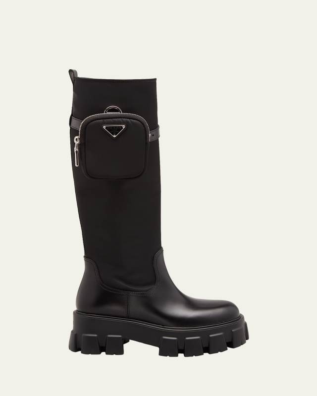 Monolith Nylon Zip-Pocket Platform Riding Boots